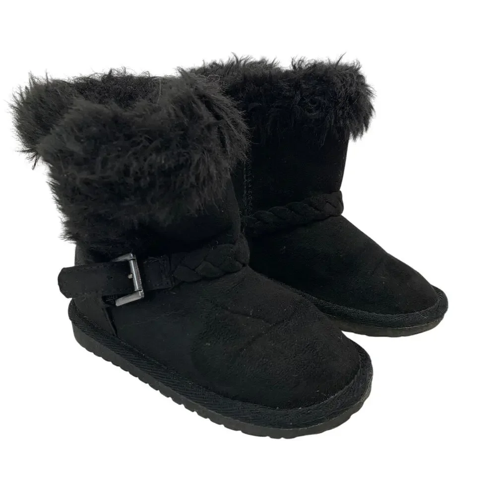 The Children's Place Toddler Girls Sz 8 Black Faux Fur Chalet Boots Microsuede